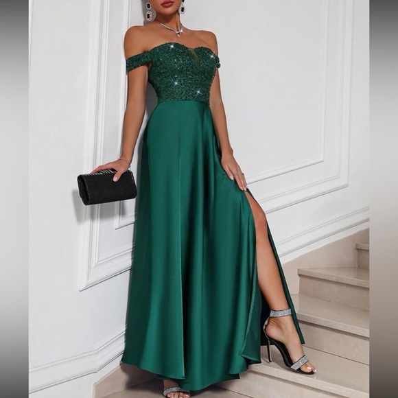 Luxe off shoulder slit thigh party dress - Picture 6 of 8